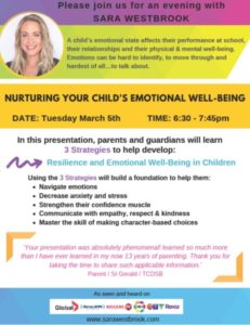 Sara Westbrook: Nurturing your child’s emotional well- being- Presentation March 5th